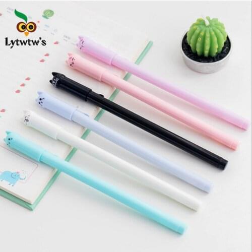 12 Piece Lytwtws Gel Pen Cute Cat Plastic Material Kawaii Novelty School Supply Office Stationery Handles Creative Gift cartoon