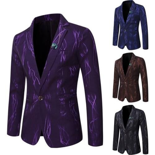 Hot Sale High Quality New Main Push mens Fashion Trend Bright Gold Printing Suit Jacket Sportsman Casual Slim Jacket