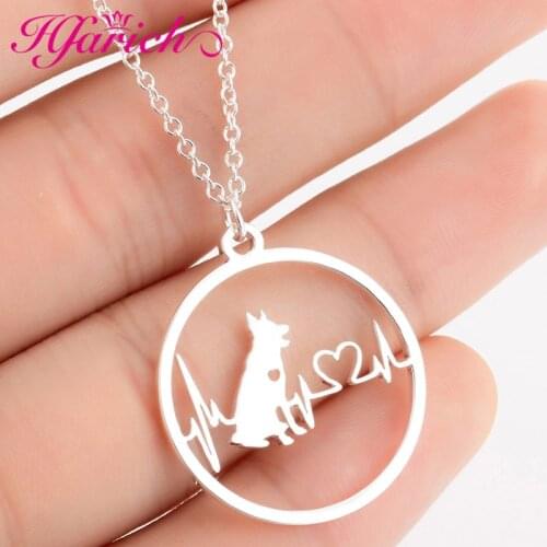 Hfarich Stainless Steel German Shepherd Dog Pendant Necklace Heartbeat Jewelry Personality Pet Lover Gifts Boy Drop Shipping