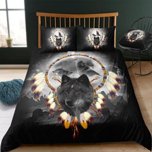Fanaijia Wolf Bedding Sets king size Bohemian Animal Duvet Cover and Pillowcase Bed Set 3D Printed Home Textiles Dropship