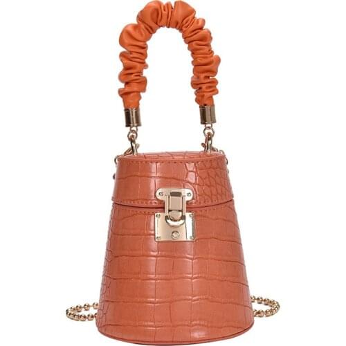 Retro Crocodile Pattern PU Leather Small Bucket Bag Trend Solid Color Chain Ladies Messenger Bag Women Shoulder Bag Women Purses