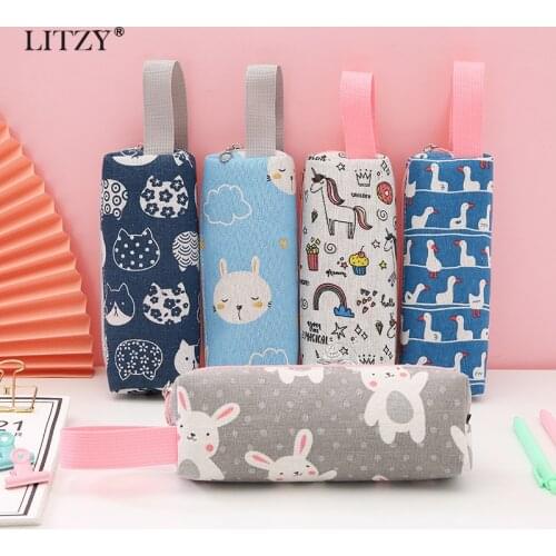 Cute Kawaii Cat Pencil Case High Capacity Canvas Pen Bags for Girls Gift Pouch Office Student Kids Supplies School Stationery