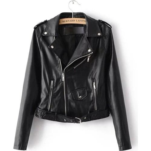 Fashion Brand Leather Jackets Women Rivet Zipper Motorcycle Faux Soft Leather Coat Female Paragraph Lapel PU Jacket