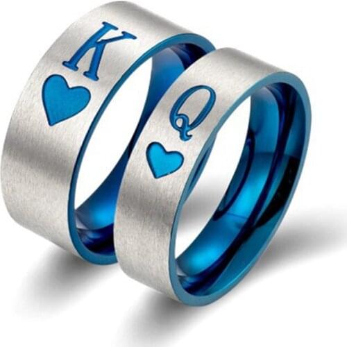 Fashion stainless steel couple ring her king and his queen blue wedding ring,Couple Ring Wedding Ring for Female Men