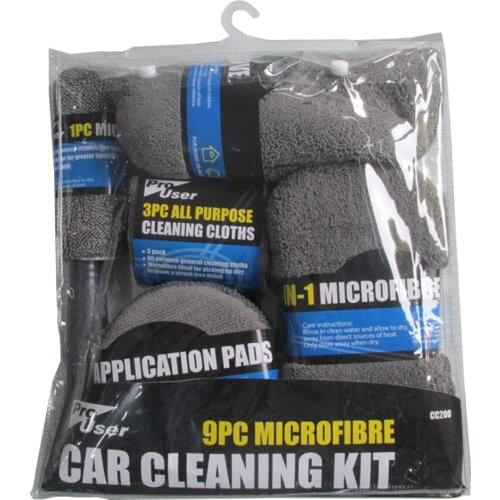 9 Pcs Gray Car Wash Cleaning Kit Microfiber Car Detailing Washing Tools Towels Blush Sponge Wash Glove Polish Applicator Pads
