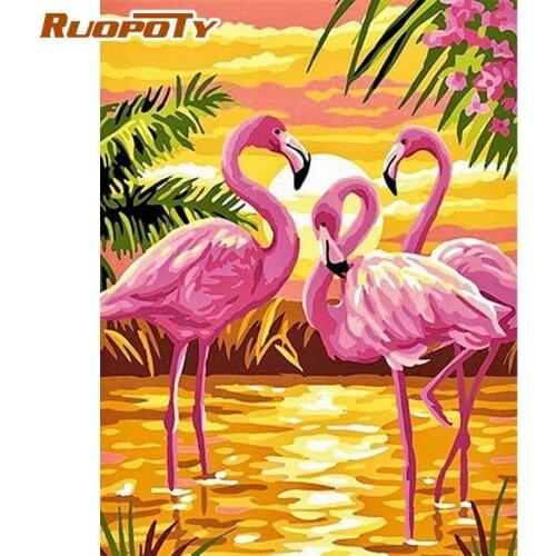 RUOPOTY Painting By Numbers For Adults Pink Flamingo Animal Paints Unique DIY Gift Framed Home Wall Decor Artcraft Pictures
