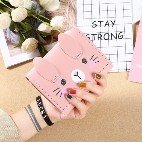 2021 New Womens Wallet Cute Student Cartoon Animal Short Wallet Trend Small Fashion PU Wallet Coin Lady Purse Ladies Card Bags