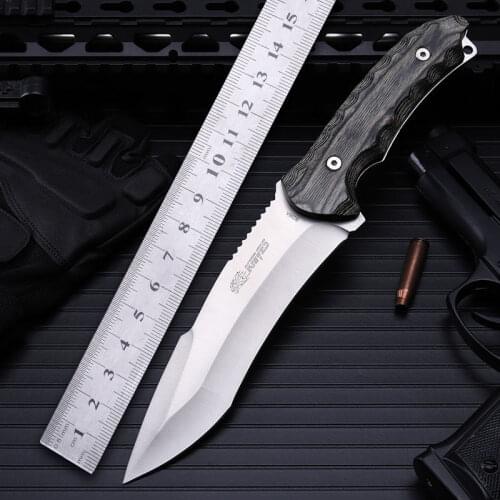 High Hardness Outdoor Stainless Steel Hunting Knife Self Defense Outdoor Adventure Survival Rescue Wooden Handle Military Knife