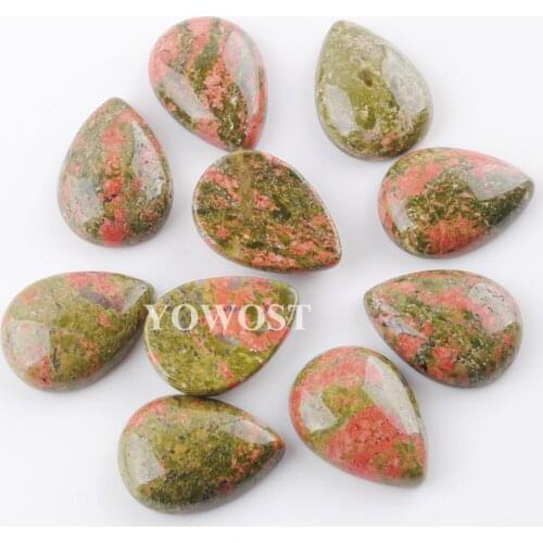 Wholesale 10pcs natural stone Unakite Jaspers No Hole CAB CABOCHONS teardrop beads for Jewelry accessories 18x25mm free QU3222