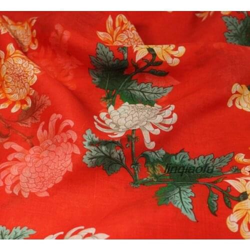 Original Chinese chrysanthemum element summer printed ramie fabric