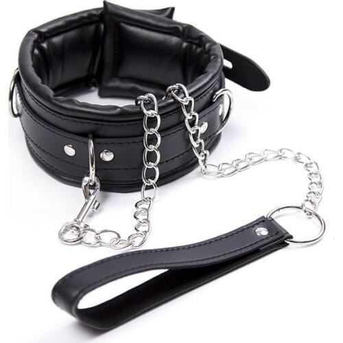 High Quality PU Leather SM Sponge Filling Collar Metal Chain Bondage Restraints Adult Couple Slave Game BDSM Collars Sex Toys