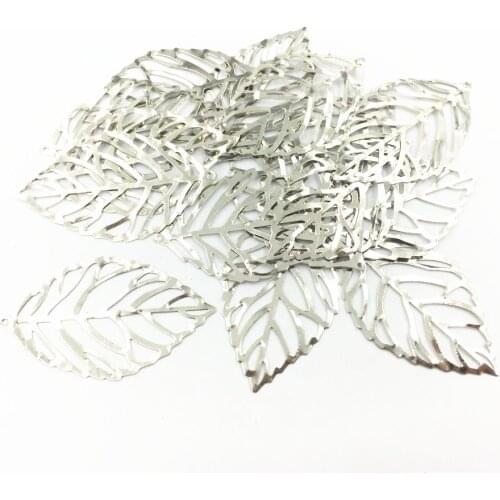10Pcs Silver Tone Embelishment Pendants Metal Filigree Leaf Leaves Hollow Jewelry DIY Findings Charms 54mm