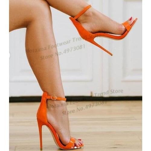 Moraima Snc Open Toe High Heel Sandal Summer Orange Patent leather Ankle Strap Gladiator Shoes Thin Heels Party Heels