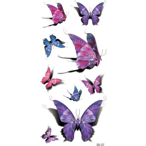 Sexy Tatoo 3d Purple Designs Pastel 3D Butterfly Tattoo Body Art Colored Drawing Waterproof Stickers 3d Stickers