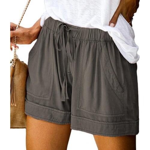 Shorts Drawstring Elastic Waist Women Loose Pockets Mini Shorts for Beach