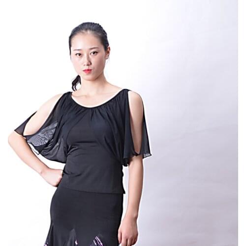 Modern Dance Latin dance drape sleeve strape shoulder costumes lotus leaf sleeve top blouse T13023