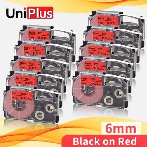UniPlus Black on Red XR-6RD 1/4" Label Cassette for Casio Label Tape xr6rd 6mm Compatible Casio Label Maker KL-P1000 KL-1500 120