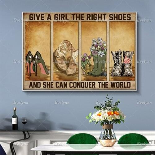 Veteran Soldier Military Gardening Girl Cowgirl Poster Give A Girl The Right Shoes Wall Prints Home Decor Canvas Floating Frame