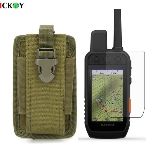Military Tactical Portable Pouch Case + Screen Protector Shield Film for Hiking Handheld GPS Garmin Alpha 200i Alpha200i