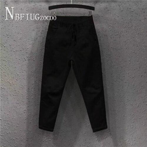 White Khaki Black Color Women Denim Pants Pocket Drawstring Female Trousers Jeans