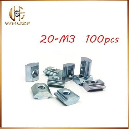 100pcs/lot T Sliding Nut Block Square nuts M3 for 2020 Aluminum Profile Slot Zinc Coated Plate Aluminum connector Accessories