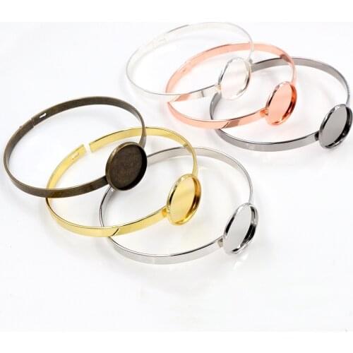 20mm 7 Colors Plated Plated Single Circle Bangle Settings Bracelet Cabochon Base Cameo Blank Bezel Tray High Quality Accessories