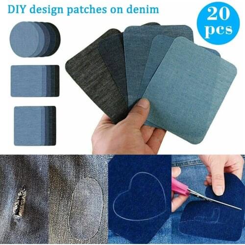 20 Pcs Jeans Repair Kit DIY Design Patches On Denim Adhesive Denim Cut Piece Embroidery Cloth Elbow and Knee Creative Patch