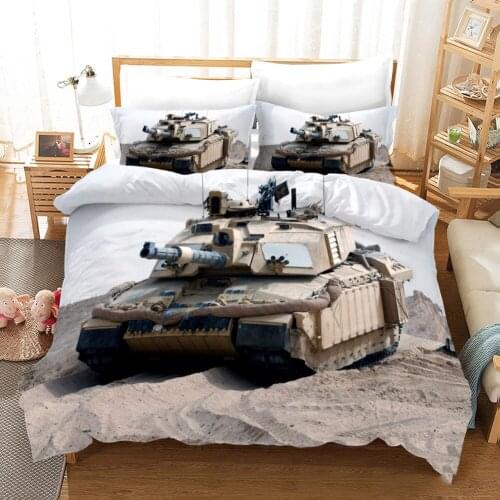 3D Tank Print Quilt Cover Bedding Set Modern Creative Military Hell Buggy Pattern Bedding Set Duvet Cover with Pillowcases 3pcs