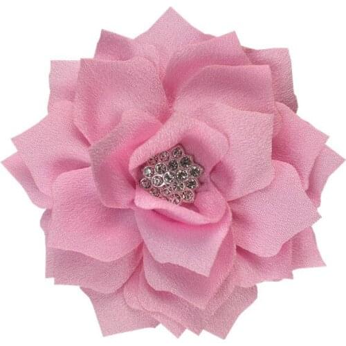 30 pcs/lot, 8cm double satin lotus leaf flower with clip children hair stick drill DIY hair band clothing accessories 30 colors