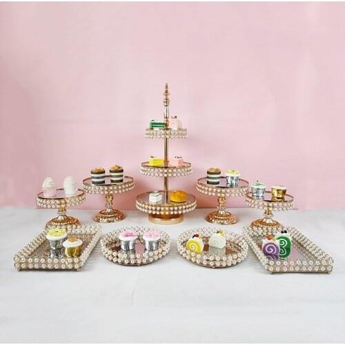 3pcs -9pcs new style high quality Pearl cake stand for wedding cake gold color