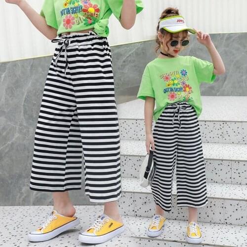 Girls Pants 2021 Wide Leg Pants with Stripes Baby Anti-mosquito Casual Pants Clothes for Girls 4 9 11 13 Years Old Striped Pants
