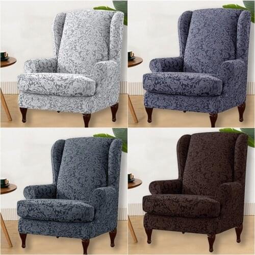 Small Jacquard Wing Back Chair Cover Stretch Floral Sofa Armchair Slipcover Washable Relax Wing Chair Furniture Protector Covers