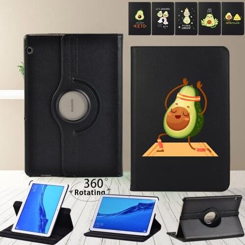 360 Degree Rotation Tablet Case for Huawei MediaPad T3 10 9.6"/T5 10 10.1" Avocado Leather Cover Case with Wake-up Function +pen