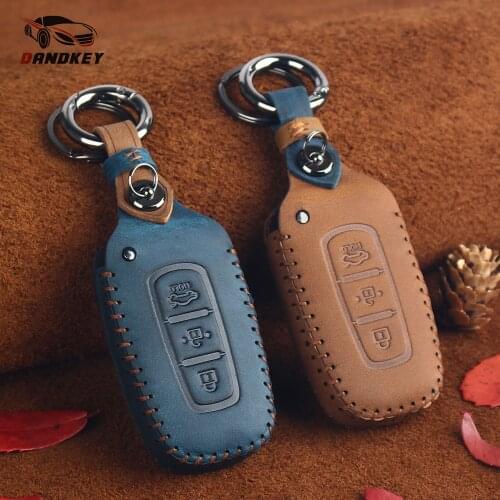 Dandkey For Kia Sportage Picanto 3 Rio K2 K5 Cerato Ceed Soul For Hyundai i20 i30 ix35 Genuine Leather Flip Remote Car Key Case