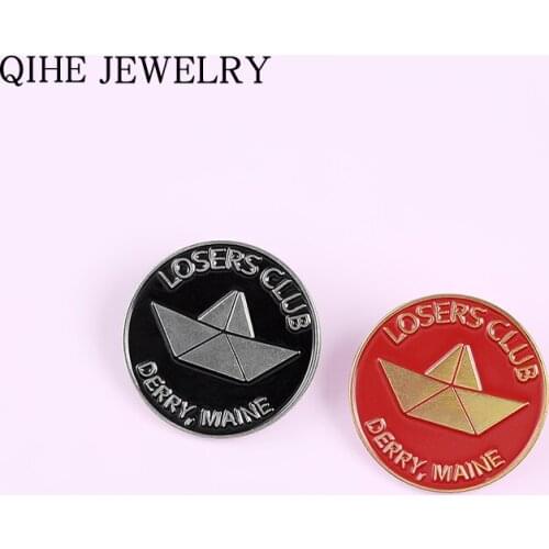 Losers Club Paper Boat Enamel pin Red Black Round Brooches Alloy Lapel Pins Backpack Hat Badge Punk Jewelry Gift for Women Men