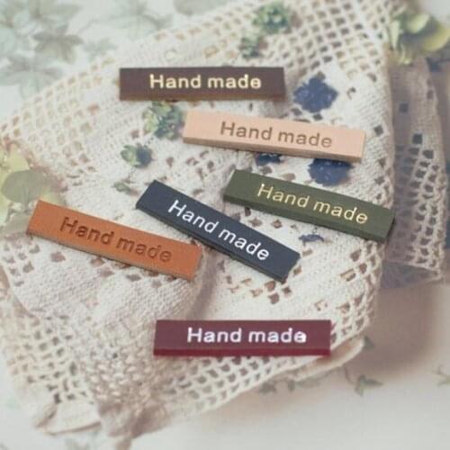 12PCS English Hand Made Labels for Clothes Genuine Leather Tags Handmade Labels DIY for Crossbody Bags Shoes Sewing Accessories