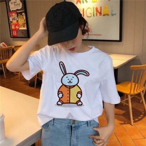 Cute Cartoon Rabbits Tshirt Women Fashion Graphic Ladies Top Tshirt Female Tee Shirts Women white Tees Tops Female Clothes
