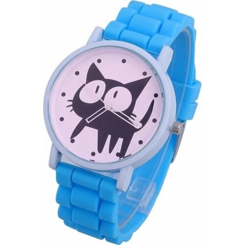Gnova Platinum TOP Silicone women watch Little Black Cat Kitty quartz wristwatch Fashion Girl Clock para femme