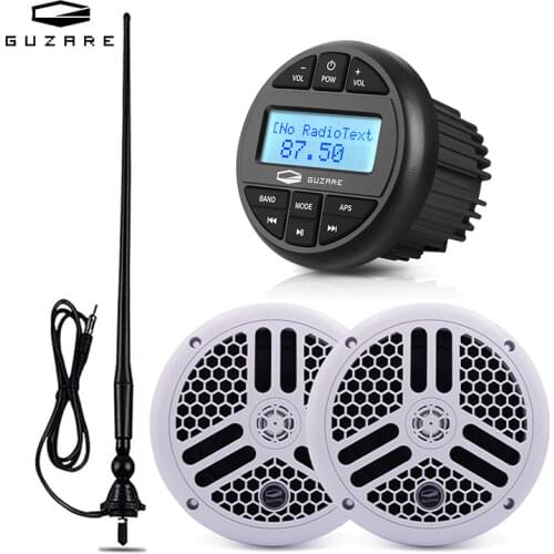 Marine Stereo Bluetooth Boat Radio Audio Receiver Media MP3 Car Player+6.5 inch Marine Speakers For RV ATV Yacht+FM AM Antenna