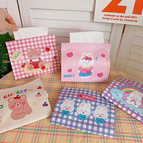 INS style Cartoon Tissue Box Cover Handkerchief Napkin Holder Cover Cute Rabbit Bear Animal Printing Tissue Case Seat Type