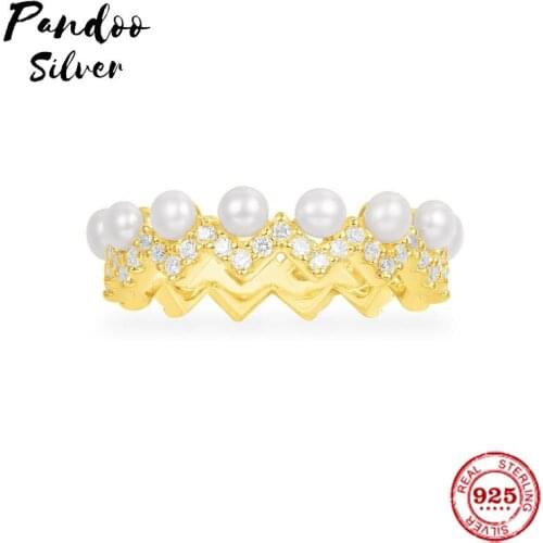 Fashion Charm Sterling Silver Copy 1:1 Replica,Yellow Silver Up And Down Ring With Pearl Women 2021 Jewelry Gift With Logo