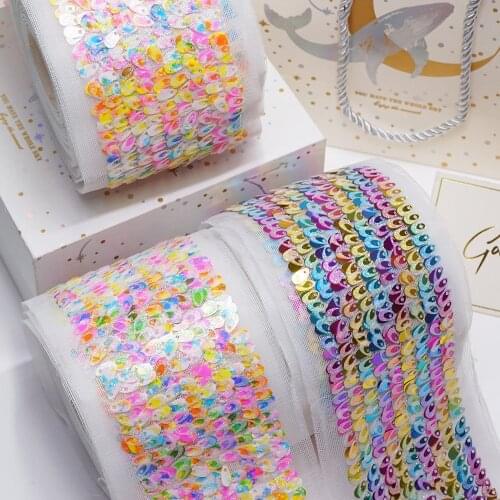 3 Inch 75mm Floral Shape Sequin Ribbon 2y Handmade Hair Bow Material Decorative Accessories