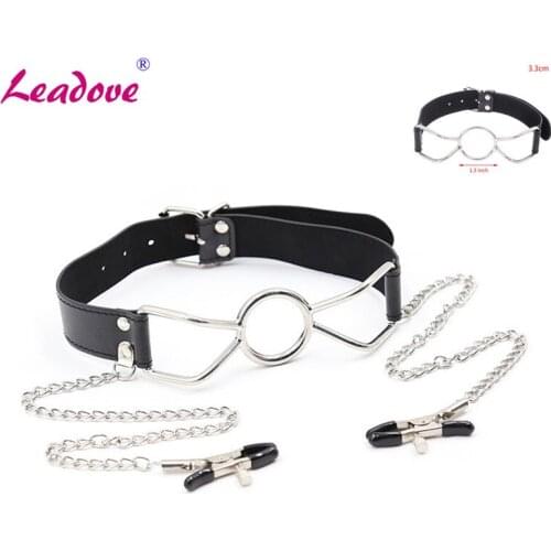 Leather Sex Toys Metal Ring Gag Flirting Open Mouth With O-Ring Sex Bondage BDSM Roleplay Adult Erotic Play Sex Toys For Couples