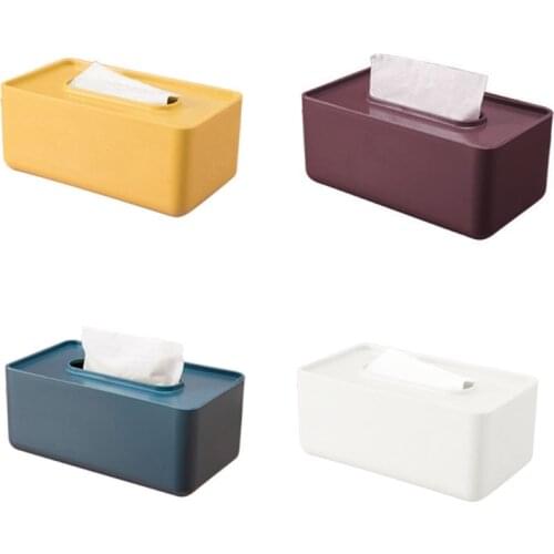 Minimalist Nordic Plastic Tissue Box Cover Simple Solid Color Rectangular Napkin Holder Facial Paper Case Dispenser 652A