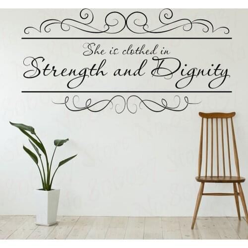 Bible Wall Decal Vinyl She Is Clothed With Strength Proverbs Christian Quote Sentence Mural Wall Sticker WL1799