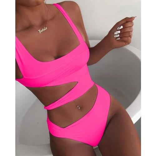 2021 New Sexy White One Piece Swimsuit Women Cut Out Swimwear Push Up Monokini Bathing Suits Beach Wear Swimming Suit For Women