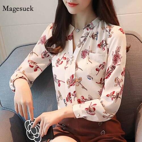 Autumn Fashion V-Neck Tops 2020 Long Sleeve Womens Blouses Print Chiffon Tops Women Office Lady Shirt Blusas Mujer Z0001 40