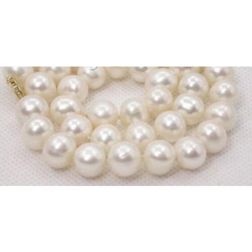 Jewelry Pearl Necklace Genuine 17" 9-10mm round white freshwater pearls necklace Free Shipping