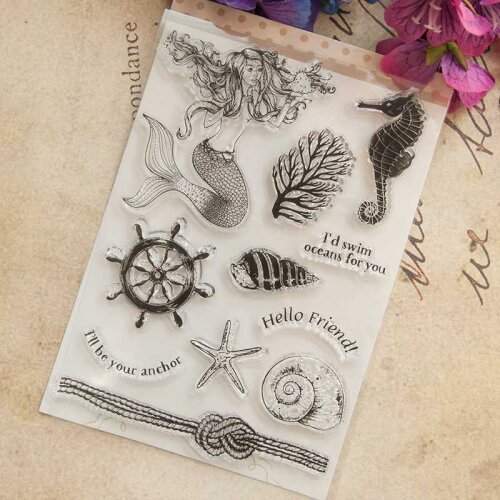Sea Ocean Mermaid Conch Transparent Clear Silicone Stamp for Seal DIY Scrapbooking Photo Album Decorative Clear Stamp Sheets