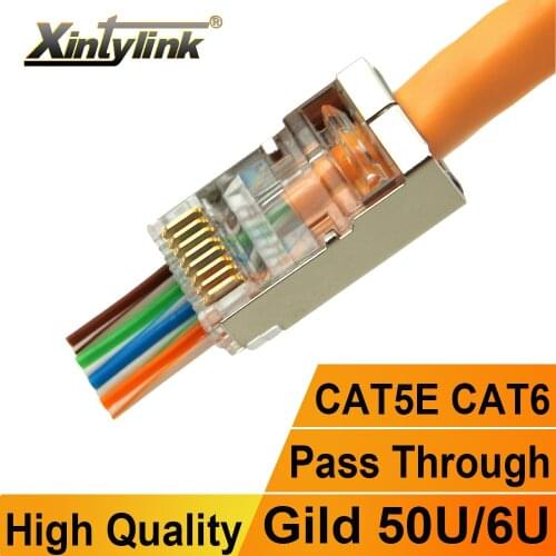 Xintylink rj45 connector cat6 cat5e cat5 SFTP FTP STP ethernet cable plug rg45 rj 45 network cat 6 jack lan 50U/6U high quality